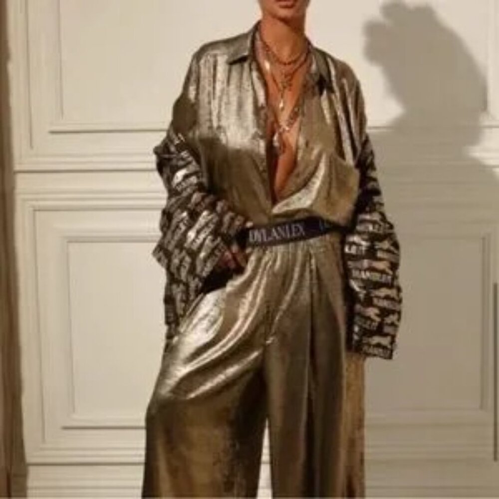 Dylanlex Pants Metallic Gold Wide Leg Cozy Pant XS - Picture 11 of 14